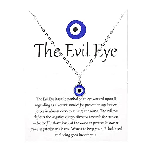 Modpide Evil Eye Necklace Blue Turkish Glass Leather Rope Evil Eye Necklace for Women Men Lucky Protection Necklace Jewelry (D:stainless steel chain (10mm eye))