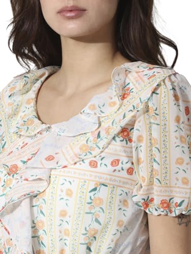 Image of ONLY Floral Printed Puff Sleeves Peter Pan Collar Chiffon Peplum Top
