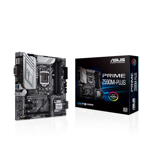 ASUS Prime Z590M-PLUS Intel Z590 (LGA 1200) mATX motherboard, PCIe 4.0, x3 M.2, 9 DrMOS, DDR4 5133(OC), Intel 1 Gb LAN, HDMI, DisplayPort, USB 3.2 Gen 2x2 Type-C, Thunderbolt 4 & Aura Sync, black