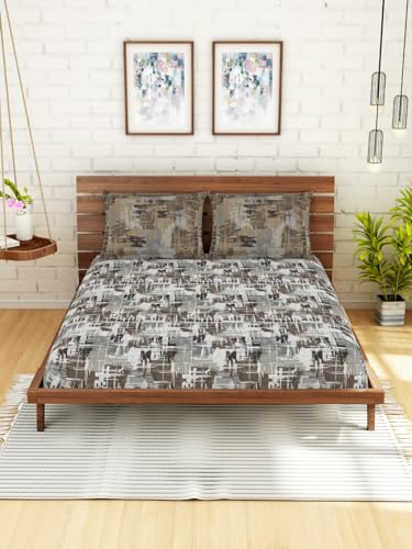 Image of Spaces Double Bedsheet | Premium 100% Cotton Bedsheet with 2 Pillow Covers | Super Soft, Breathable & Skin Friendly Bed Linen | Geometric Design | 224Cmx254Cm /43Cmx68Cm | Dark Brown