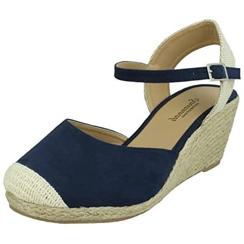 Ladies Savannah Wide Fitting Wedges F2293 - Navy Microfibre Cover