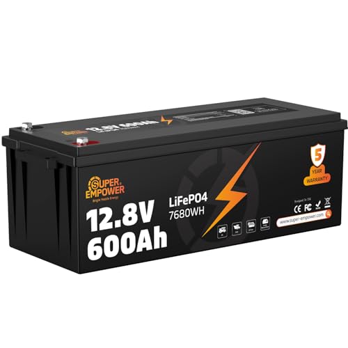 12.8V 600Ah LiFePO4 Lithium Battery Deep Cycle 12V System Battery with Low-Temperature Protection 200A BMS 7680Wh Energy Storage for RV Solar Marine & Off-Grid