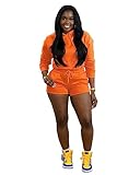 TOPSRANI Womens Two Piece Outfits Bodycon Tracksuit Sweatsuits Hoodie Solid Jogger Biker Workout Lounge Long Sleeve Pant Sets Orange L
