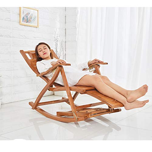 N / A Bamboo Rocking Chairbamboo Rocking Chair, Adjustable Backrest Portable Household Bamboo Rocking Chair With Retractable Footrest And Massage Ball, Balcony Lounge Chair(Color:without Cushion) #TOP1