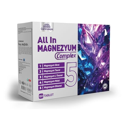 CAMRUSEPA All in Magnezyum Complex 5 – Five Forms of Magnesium (L-Threonate, Taurate, Citrate, Glycinate, Malate) - Supports Muscle Function, Nerve Support & Energy Production – 60 Tablets