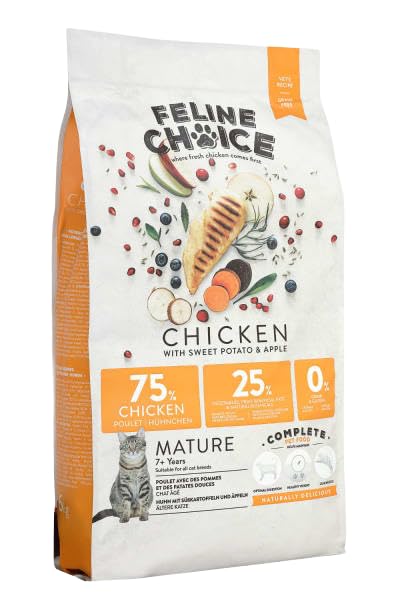 Feline Choice Complete Mature Dry Cat Food – Chicken 2kg | 75% Chicken | Grain-Free | Hypoallergenic | Joint & Digestive Support for Cats Aged 7+