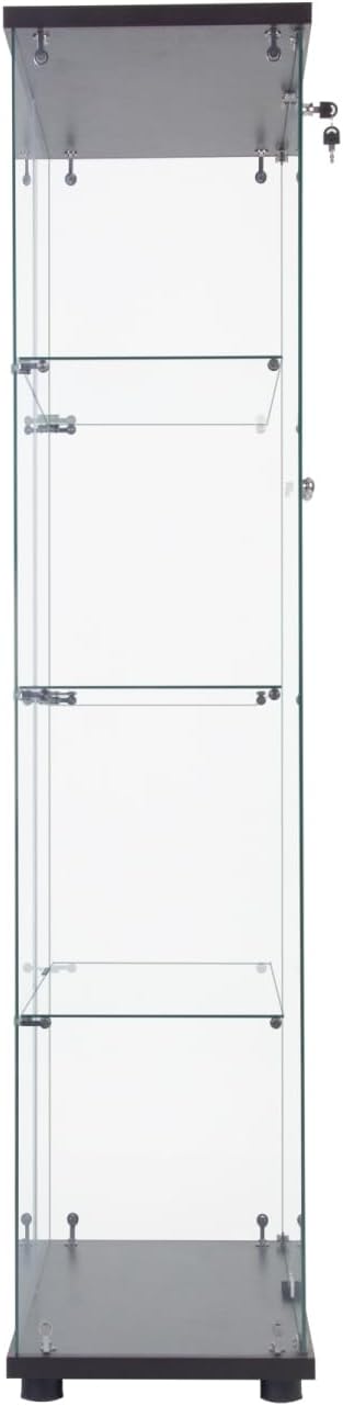 Lighted Glass Display Cabinet with 4 Shelves, Black