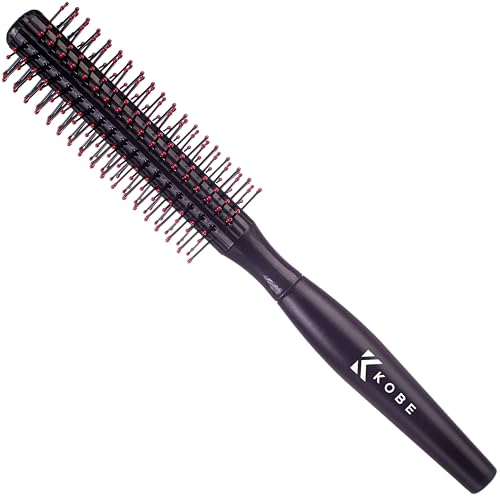 Kobe Professional Black Quiff Roller Round Hair Brush with Red Rubber Grip Handle - Slick Back Hair Brush, Curly Hair Brush Ideal round hair brush for men and Barbers