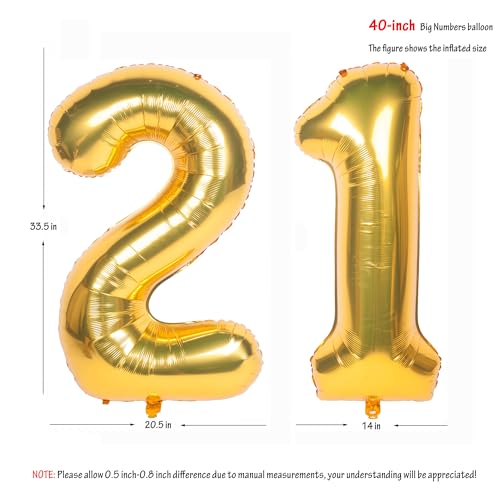 Image of 40 Inch gold Number Balloons 21 Helium Foil Mylar Balloon | Birthday Party banquet Decoration 21