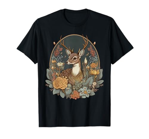 Cute Cottagecore Floral Deer Aesthetic Girls Women Graphic T-Shirt