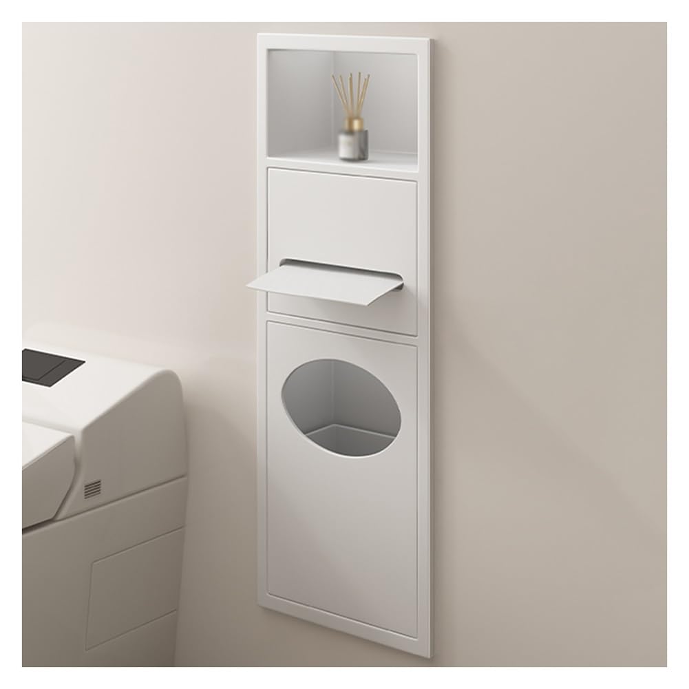 CUTPOIY Bathroom Shower Shelf Organizer with Garbage Can Stainless Steel Wall Inserted Storage Caddy Waterproof Niche Recessed Design