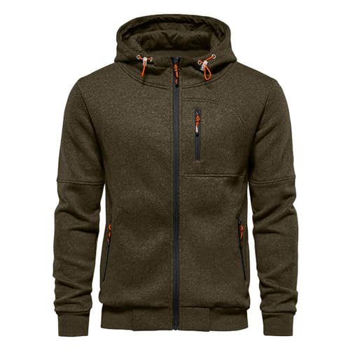 Image of VANVENE Mens Hoodie Sweatshirt Jackets Lightweight Long Sleeve Zipped Hoodie Jumper Tops Sweater Green 2XL