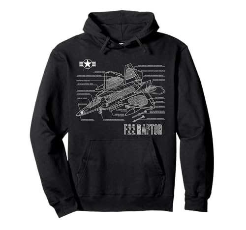 American Aircraft Stealth Fighter F22 Raptor Blueprint Pullover Hoodie