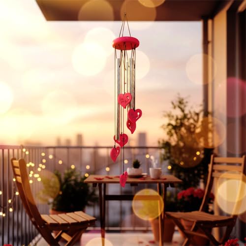 All Stock Central Romantic Wind Chimes for Love – Ideal Gift for Couples at Home Steel Windchime (25 inch, Pink)-image-36