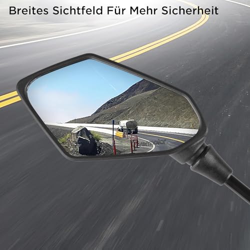 Evermotor Universal Motorrad Rückspiegel Spiegel E-Geprüft 2x M10 Rechtsgewinde, 2x M8 Rechtsgewinde + 1x M10 Linksgewinde, 1x M8 Linksgewinde, Spiegel für Quad Roller ATV Moped Scooter Schwarz