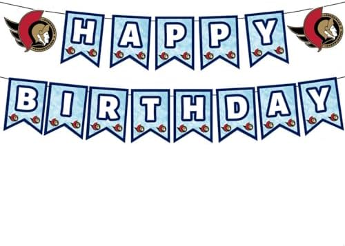 Senators Happy Birthday Banner, Hockey Theme Birthday Decorations for Boys Girls Teens Adults, Reusable Background Wall Decor for Birthday Party Supplies