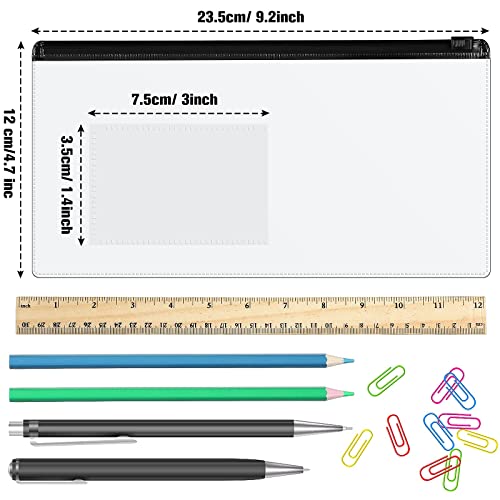 100 Pieces Poly Zip Envelope Clear Pencil Case Bulk With Label Pocket Clear Plastic Envelopes With Zippered, A6 Pencil Bags For Cash Money, School Office Supplies, 9.2X4.7Inches (Black) #TOP1