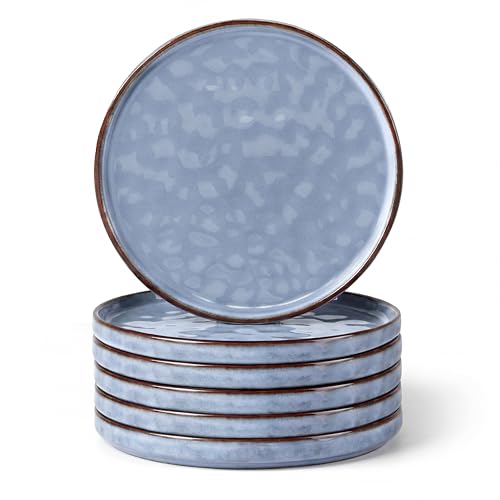 Herogo Dessert Plates Set of 6 Stoneware Tableware Side Plates 8 Inch / 20.3 cm Reactive Glaze Serving Dish Small Plate for Party Wedding Birthday BBQ Dishwasher & Microwave Safe - Grayish Blue