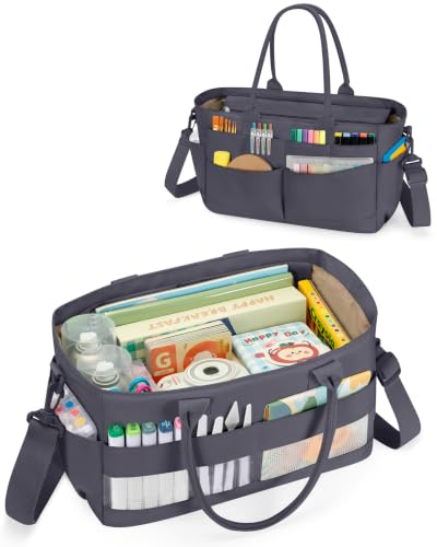 Image of Marscamd Craft Organizer Tote Bag, Art Supply Caddy, Gray | with 11 Exterior Pockets, Zip-Top Closure, Detachable Shoulder Strap, Large Capacity for Art, Crafts & Sewing