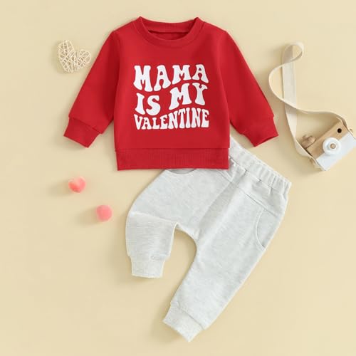 Toddler Baby Boy Valentines St. Patricks Outfits Long Sleeve Letter Print Shirts Crewneck Sweatshirt Jogger Pants2