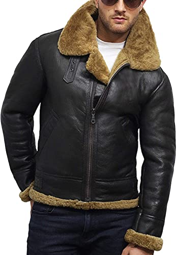 BRANDSLOCK Mens Flying B3 Genuine Shearling Sheepskin Leather Bomber Jacket3