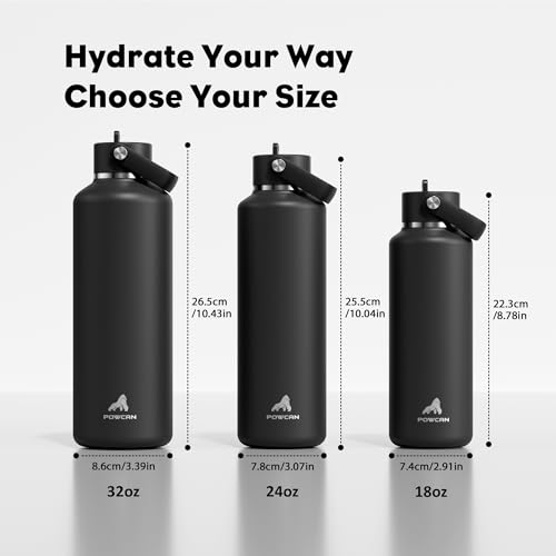 POWCAN 32 oz Insulated Water Bottle with Straw: Leakproof, Top Handle, Keep Cold 24H, BPA-Free, Double Wall Stainless Steel Water Bottle for Travel, Sport, Gym, Outdoors, Camping (Midnight Black) — view 6