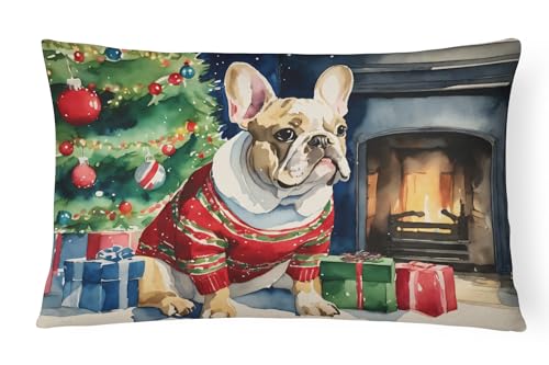 Caroline's Treasures DAC2661PW1216 French Bulldog Cozy Christmas Throw Pillow Machine Washable, Indoor Outdoor Decorative Pillow for Couch, Bed or Patio, 12HX16W