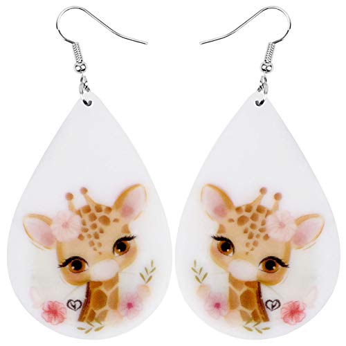 DOWAY Boucles d'oreilles pendantes en acrylique avec breloque en forme d'arbre de la jungle et girafe - Bijoux naturels pour femmes et filles - Cadeaux de fête amusants, Acrylique, Grès Cover