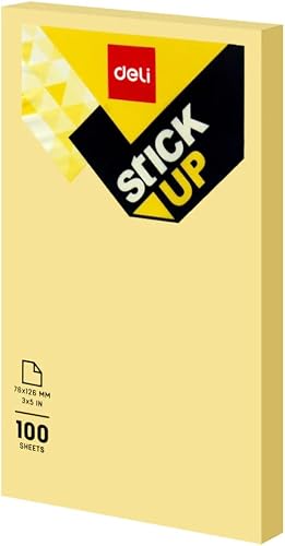 Deli Sticky Note 100 Sheets, 76 mm × 126 mm Size, Yellow