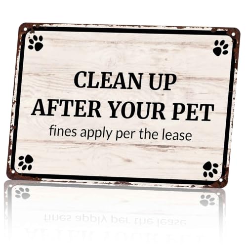 Clean Up After Your Pet Fines Apply Per The Lease Metal Sign 8 x 12 Inch | Apartment Hallway & Pet Park & Rental Property Yard & Laundry Room Wall Decor, Gift for Pet Owners & Renters