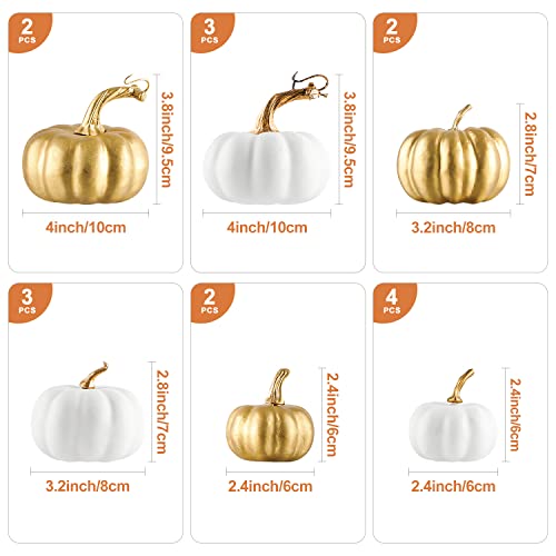 Benjia Kürbis Herbst Deko Dekoration Draußen, Weiß und Gold Kürbisse Zierkürbisse Herbstdeko Herbstdekorationen Halloween 16 Stück