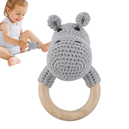Sonajero de crochet para bebés, sonajeros para bebés,Sonajero de ganchillo relleno interactivo, juguete de madera con sonajero de animales | Sonajero de madera hecho a mano de los bebés del