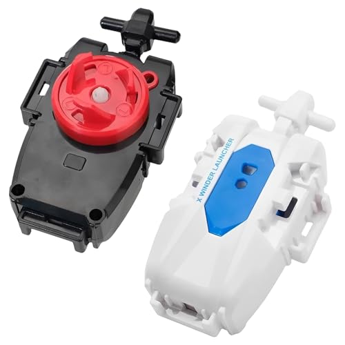 GWEOR 2 Piezas X Lanzador de Peonzas con Cuerda, Compatible con X Spinning Tops de Alta Velocidad, En Sentido Contrario a Las Agujas del, Juguete Duradero de Batalla para Niños, Negro+Blanco