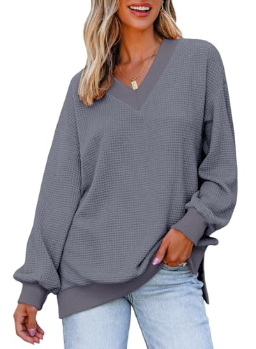 Dokotoo Women's V Neck Long Sleeve Waffle Knit...
