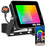 ausyde LED Floodlight Outdoor or Indoor 35W Smart RGB Colour Changing Flood Lights Bluetooth APP Control IP66 Waterproof dimmable Atmosphere Light for Decorative Stage Landscape Garden, UK 3 pin Plug