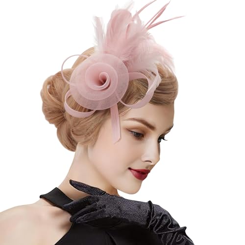 Image of DRESHOW Fascinators Hats for Women Tea Party Fascinator Hats Vintage 50s Headwear Cocktail Wedding Church Derby Hat