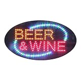 LED Beer and Wine Sign for Business, Super Bright LED Open Sign for Liquor Store, Electric Advertising Display Board for Wine Store Window Wall Decor. (27' x 15', Red)
