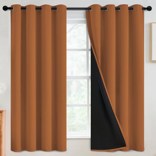 Image of SimpleHome Orange 100% Blackout Curtains Room Darkening Living Room 63 Inch