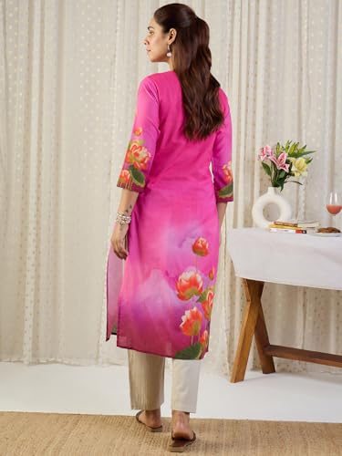 Image of INDO ERA Women's Cotton Floral Printed Straight Kurta (IESTR12002)