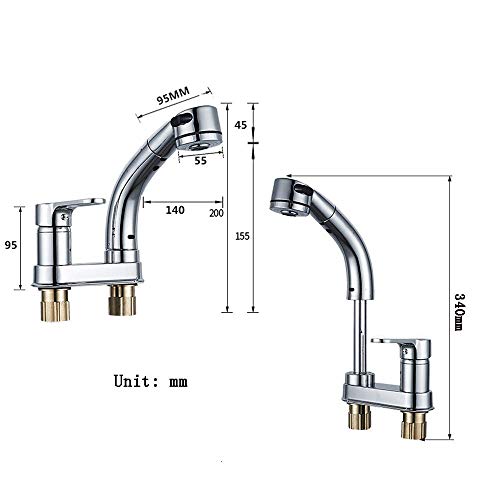 Robinet de lavabo double trou en cuivre pour vasque et lit de shampoing