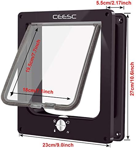 CEESC Large Cat Flap, Magnetic Pet Door with Rotary 4 Way Lock for Cats, Kitties and Kittens, Upgraded Version