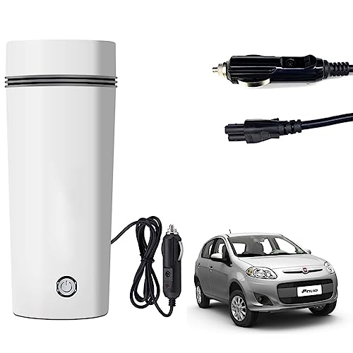 Image of Oshotto 12V Portable Electric Water Bottle for Hot Water Tea Coffee Kettle Mug Multipurpose Food Grade Fast Boil Auto Shut-off For Travel Camping, Road Trip Compatible with Fiat Palio (350ml) - White