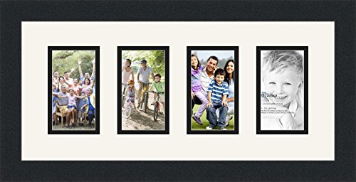 ArtToFrames Collage Photo Frame Double Mat with 4-3x5 Openings and Satin Black Frame