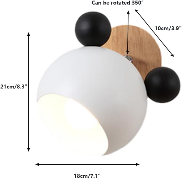 Cartoon Mouse Wall Lamp Iron LED 350° Adjustable Wall Sconces Fixtures Mid Century Modern Cute Wall Lights Indoor Decor Wall Lighting Fixture for Kids Boys Girls Bedroom (White1)