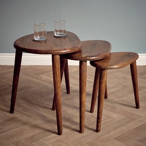 Elm home and garden Solid Wooden Nest Of 3 Three Tables Lamp Side End Oak Finish Light Dark (Medium Oak)