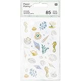 Eine Auswahl os Aufkleber auf 4 Bögen, Designs einschließlich Muscheln, Seepferdchen und andere Artikel am Meer.