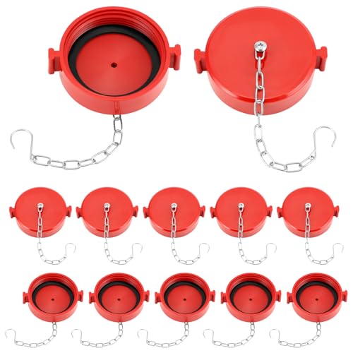 QWORK 2-1/2 Inch NST/NH Fire Hose Connection Standpipe Cap Fitting with Chain - 12 Pack Red Thermoplastic, Anti-Theft FDC Cap by QWORK - Used condition - US$24.55