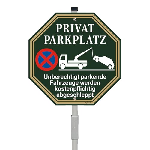 Privatparkplatz - Schild, 35x25 cm Aluminium 70 cm Höhe mit vorgebohrten Löchern Parkverbotsschild