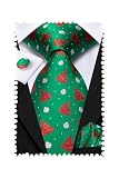 Hi-Tie Christmas Ties for Men Xmas Silk Necktie Pocket Square Cufflinks Set Festival Party Prom,Green and Red Bell