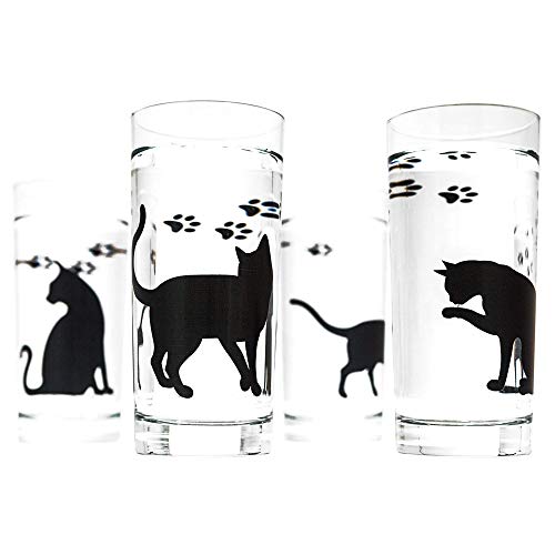 Cat Glassware Gift Set Of 4 Glasses 16Oz Highball Glass, Silkscreened Printed Party Barware #TOP15